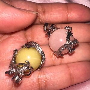 Gemstone Pendants Rose Quartz Serpentine? dragon wrapped